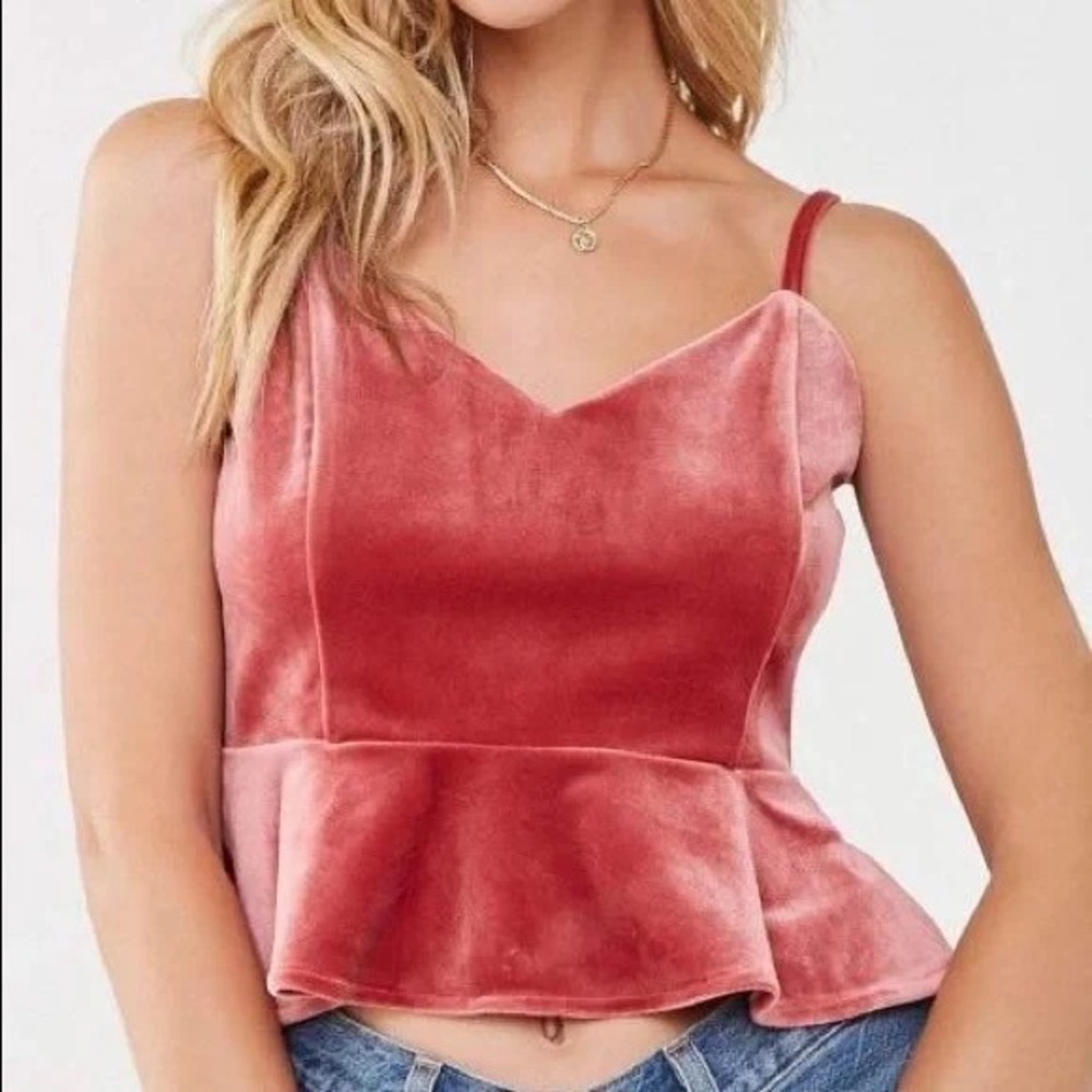 Forever 21 Mauve Velvet Peplum Cami Top Y2K Coquette Soft Girl Small